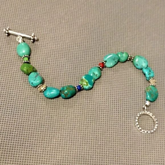 ARTISAN Turquoise Semiprecious Sterling Silver Toggle Bracelet - Picture 2 of 5